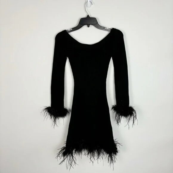 Lovers and Friends Ellerie Feather Knit Mini Dress in Black Size M - Picture 2 of 9